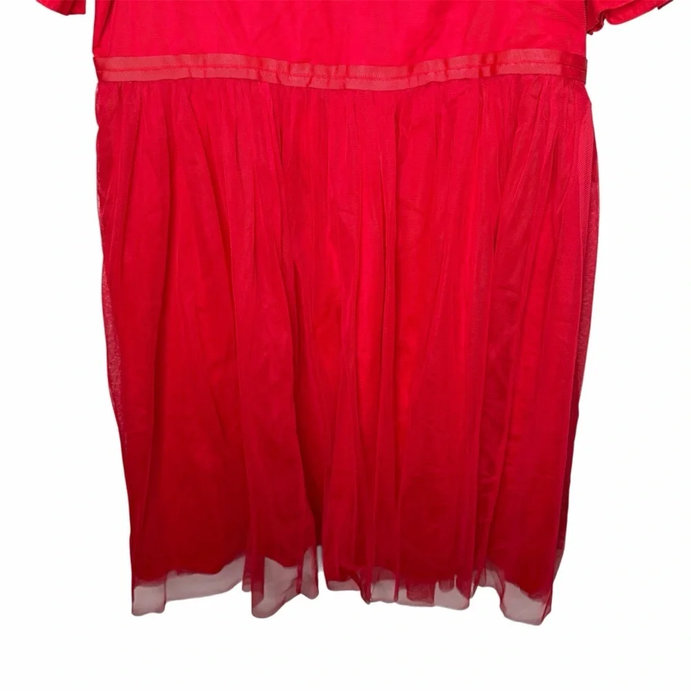 Ivy City Co. Ballerina Midi Dress in Red Size 3X Tulle Puff Sleeve Fit & Flare